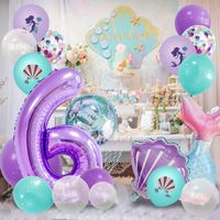 Birthday Cartoon Style Pastoral Number Fish Tail Aluminum Film Indoor Outdoor Party Balloons main image 4
