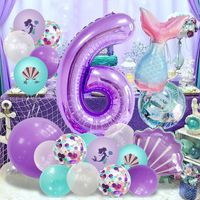 Birthday Cartoon Style Pastoral Number Fish Tail Aluminum Film Indoor Outdoor Party Balloons main image 2