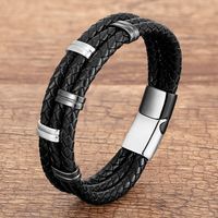 Punk Streetwear Rectangle Stainless Steel Pu Leather Men's Bracelets sku image 13