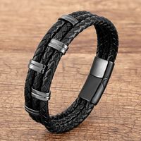 Punk Streetwear Rectangle Stainless Steel Pu Leather Men's Bracelets sku image 8