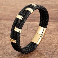 Punk Streetwear Rectangle Stainless Steel Pu Leather Men's Bracelets main image 1