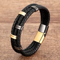 Punk Streetwear Rectangle Stainless Steel Pu Leather Men's Bracelets sku image 10