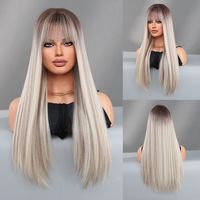 Women's Elegant Multicolor Casual High Temperature Wire Bangs Long Straight Hair Wig Net sku image 12