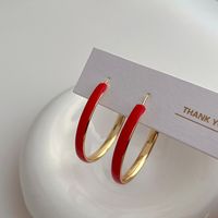 1 Piece Vintage Style Simple Style Solid Color Enamel Plating Hollow Out Copper 18k Gold Plated Hoop Earrings main image 3