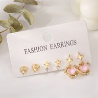 1 Set Ig Style Cute Star Heart Shape Plating Hollow Out Inlay Alloy Drop Earrings main image 3