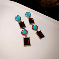1 Pair Vintage Style Round Color Block Square Alloy Drop Earrings main image 4