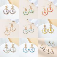 1 Pair Vacation Pastoral Simple Style Round Artificial Crystal Glass Gold Plated Drop Earrings main image 1