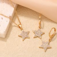 304 Stainless Steel Copper K Gold Plated Rhodium Plated Hip-Hop Simple Style Plating Inlay Pentagram Zircon Jewelry Set main image 6