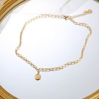 304 Stainless Steel 18K Gold Plated IG Style Simple Style Polishing Plating Carving Round Pendant Necklace main image 3