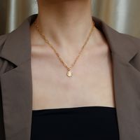 304 Stainless Steel 18K Gold Plated IG Style Simple Style Polishing Plating Carving Round Pendant Necklace main image 1