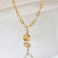 304 Stainless Steel 18K Gold Plated IG Style Simple Style Polishing Plating Carving Round Pendant Necklace main image 5