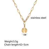 304 Stainless Steel 18K Gold Plated IG Style Simple Style Polishing Plating Carving Round Pendant Necklace main image 2
