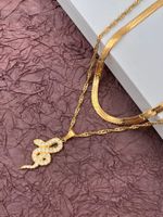 304 Stainless Steel 14K Gold Plated IG Style Plating Inlay Snake Zircon Double Layer Necklaces main image 4