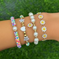 Vacation Beach Pastoral Star Heart Shape Flower Imitation Pearl Alloy Soft Clay Beaded Plating Women's Bracelets sku image 1