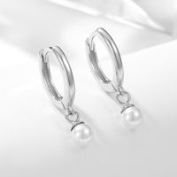1 Pair Ig Style Simple Style Solid Color Plating Inlay Sterling Silver Pearl 14k Gold Plated Rhodium Plated Hoop Earrings main image 3