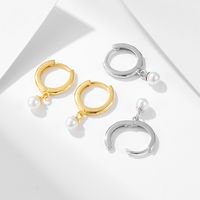 1 Pair Ig Style Simple Style Solid Color Plating Inlay Sterling Silver Pearl 14k Gold Plated Rhodium Plated Hoop Earrings main image 1