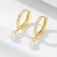 1 Pair Ig Style Simple Style Solid Color Plating Inlay Sterling Silver Pearl 14k Gold Plated Rhodium Plated Hoop Earrings main image 4