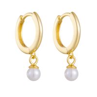 1 Pair Ig Style Simple Style Solid Color Plating Inlay Sterling Silver Pearl 14k Gold Plated Rhodium Plated Hoop Earrings main image 5