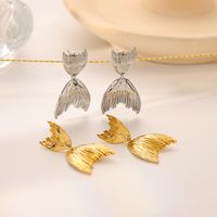 1 Pair Vintage Style Fish Tail Plating 304 Stainless Steel 18K Gold Plated Drop Earrings main image 1