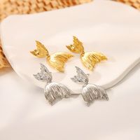 1 Pair Vintage Style Fish Tail Plating 304 Stainless Steel 18K Gold Plated Drop Earrings main image 3