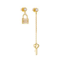 1 Pair Ig Style Sweet Key Lock Plating Inlay Sterling Silver Zircon 14k Gold Plated Rhodium Plated Drop Earrings sku image 2