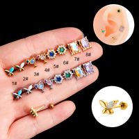 1 Piece Ear Cartilage Rings & Studs Sweet Flower Butterfly 316 Stainless Steel  Copper Plating Inlay Gem Zircon main image 3