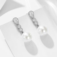 1 Pair Ig Style Sweet Geometric Solid Color Plating Inlay Sterling Silver Pearl Zircon 14k Gold Plated Rhodium Plated Drop Earrings main image 3