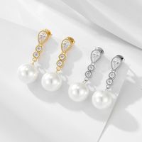 1 Pair Ig Style Sweet Geometric Solid Color Plating Inlay Sterling Silver Pearl Zircon 14k Gold Plated Rhodium Plated Drop Earrings main image 9