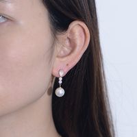 1 Pair Ig Style Sweet Geometric Solid Color Plating Inlay Sterling Silver Pearl Zircon 14k Gold Plated Rhodium Plated Drop Earrings main image 5
