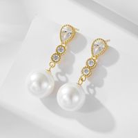 1 Pair Ig Style Sweet Geometric Solid Color Plating Inlay Sterling Silver Pearl Zircon 14k Gold Plated Rhodium Plated Drop Earrings main image 6