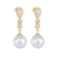 1 Pair Ig Style Sweet Geometric Solid Color Plating Inlay Sterling Silver Pearl Zircon 14k Gold Plated Rhodium Plated Drop Earrings main image 7