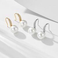 1 Pair Ig Style Sweet Solid Color Plating Inlay Sterling Silver Pearl Zircon 14k Gold Plated Rhodium Plated Ear Hook main image 1