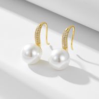 1 Pair Ig Style Sweet Solid Color Plating Inlay Sterling Silver Pearl Zircon 14k Gold Plated Rhodium Plated Ear Hook main image 3