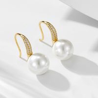 1 Pair Ig Style Sweet Solid Color Plating Inlay Sterling Silver Pearl Zircon 14k Gold Plated Rhodium Plated Ear Hook main image 8