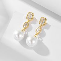 1 Pair Ig Style Sweet Round Square Oval Plating Inlay Sterling Silver Pearl Zircon 14k Gold Plated Rhodium Plated Drop Earrings main image 6