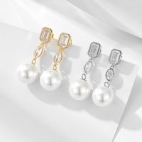 1 Pair Ig Style Sweet Round Square Oval Plating Inlay Sterling Silver Pearl Zircon 14k Gold Plated Rhodium Plated Drop Earrings main image 1