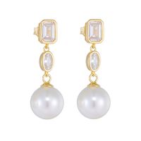 1 Pair Ig Style Sweet Round Square Oval Plating Inlay Sterling Silver Pearl Zircon 14k Gold Plated Rhodium Plated Drop Earrings main image 7