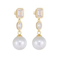 1 Pair Ig Style Sweet Round Square Oval Plating Inlay Sterling Silver Pearl Zircon 14k Gold Plated Rhodium Plated Drop Earrings sku image 2
