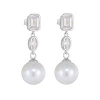1 Pair Ig Style Sweet Round Square Oval Plating Inlay Sterling Silver Pearl Zircon 14k Gold Plated Rhodium Plated Drop Earrings main image 8