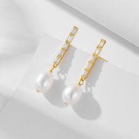 1 Pair Ig Style Sweet Geometric Solid Color Plating Inlay Sterling Silver Pearl Zircon 14k Gold Plated Rhodium Plated Drop Earrings main image 4