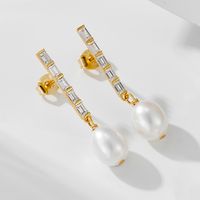 1 Pair Ig Style Sweet Geometric Solid Color Plating Inlay Sterling Silver Pearl Zircon 14k Gold Plated Rhodium Plated Drop Earrings main image 8