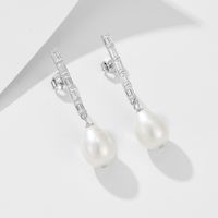 1 Pair Ig Style Sweet Geometric Solid Color Plating Inlay Sterling Silver Pearl Zircon 14k Gold Plated Rhodium Plated Drop Earrings main image 1