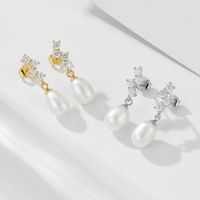 1 Pair Ig Style Sweet Irregular Solid Color Plating Inlay Sterling Silver Pearl Zircon 14k Gold Plated Rhodium Plated Drop Earrings main image 1