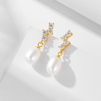 1 Pair Ig Style Sweet Irregular Solid Color Plating Inlay Sterling Silver Pearl Zircon 14k Gold Plated Rhodium Plated Drop Earrings main image 5