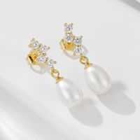 1 Pair Ig Style Sweet Irregular Solid Color Plating Inlay Sterling Silver Pearl Zircon 14k Gold Plated Rhodium Plated Drop Earrings main image 8