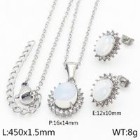 Titanium Steel 18K Gold Plated Simple Style Inlay Round Opal Jewelry Set main image 2