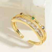 Cute Simple Style Geometric Solid Color Copper 14k Gold Plated Zircon Open Rings In Bulk main image 3