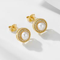 1 Pair Ig Style Sweet Round Plating Inlay Sterling Silver Pearl Zircon 14k Gold Plated Rhodium Plated Ear Studs main image 1