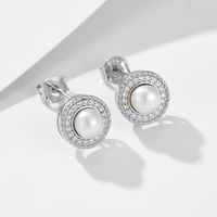 1 Pair Ig Style Sweet Round Plating Inlay Sterling Silver Pearl Zircon 14k Gold Plated Rhodium Plated Ear Studs main image 4