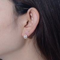 1 Pair Ig Style Sweet Round Plating Inlay Sterling Silver Pearl Zircon 14k Gold Plated Rhodium Plated Ear Studs main image 7
